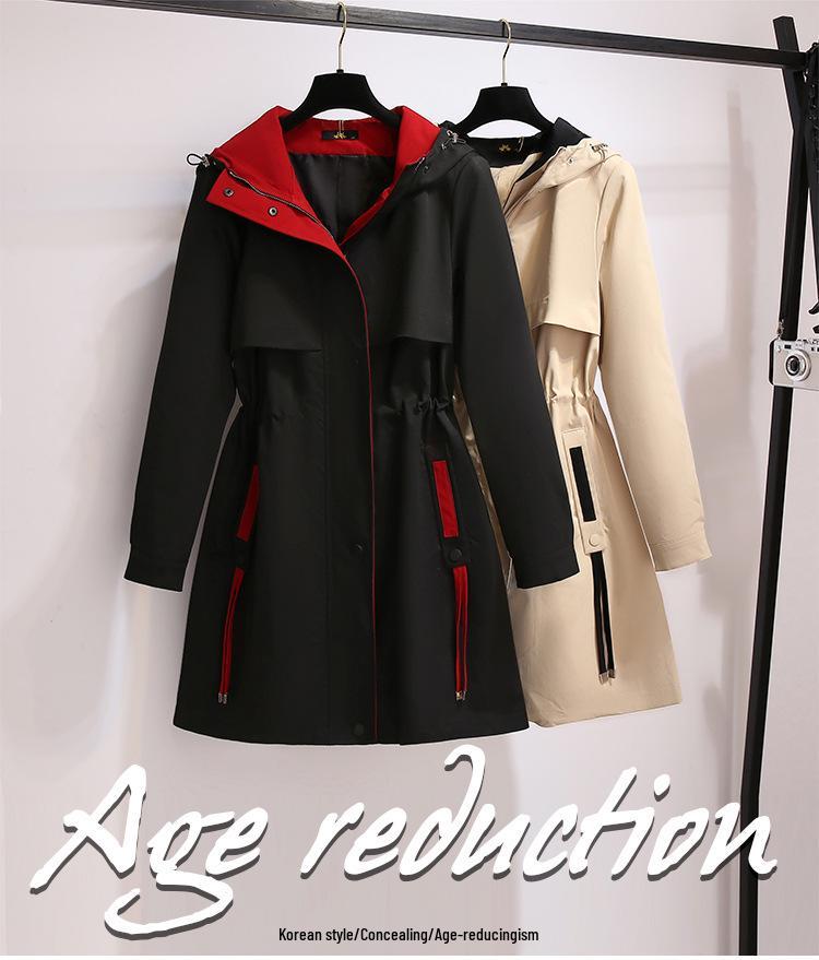 Dámsky dlhý trenčkot s kapucňou nadmernej veľkosti - Kórejský štýl 2024, Jesenný ležérny, Zoštíhľujúci, Všestranný vrchný odev