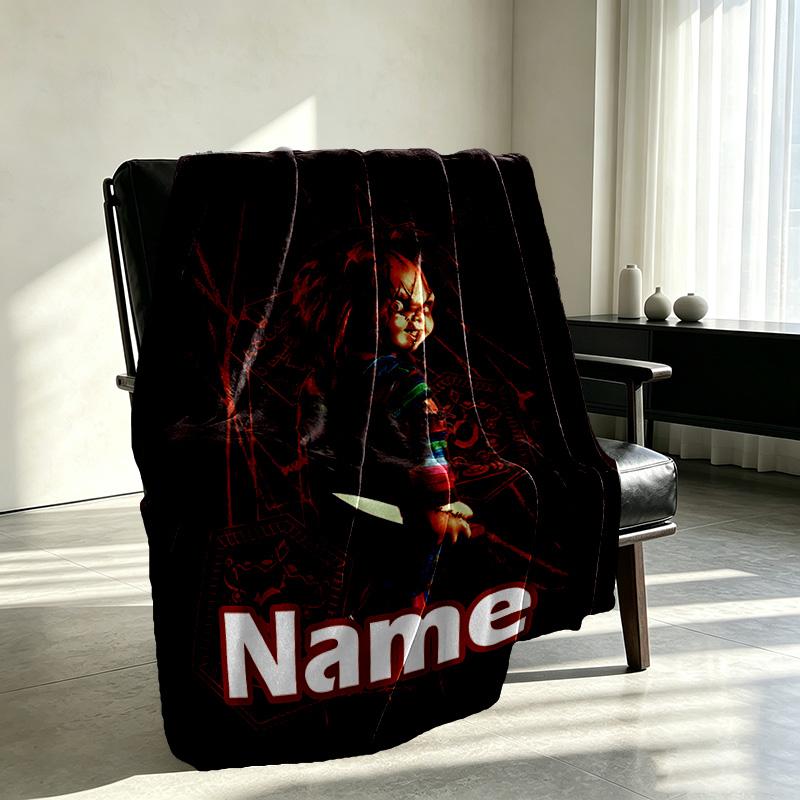 Custom Name Personalized Bride of Chucky Print Blanket, Home Decor, Bedroom, Sofa, Camping, Couch, Gifts for Birthday Christmas