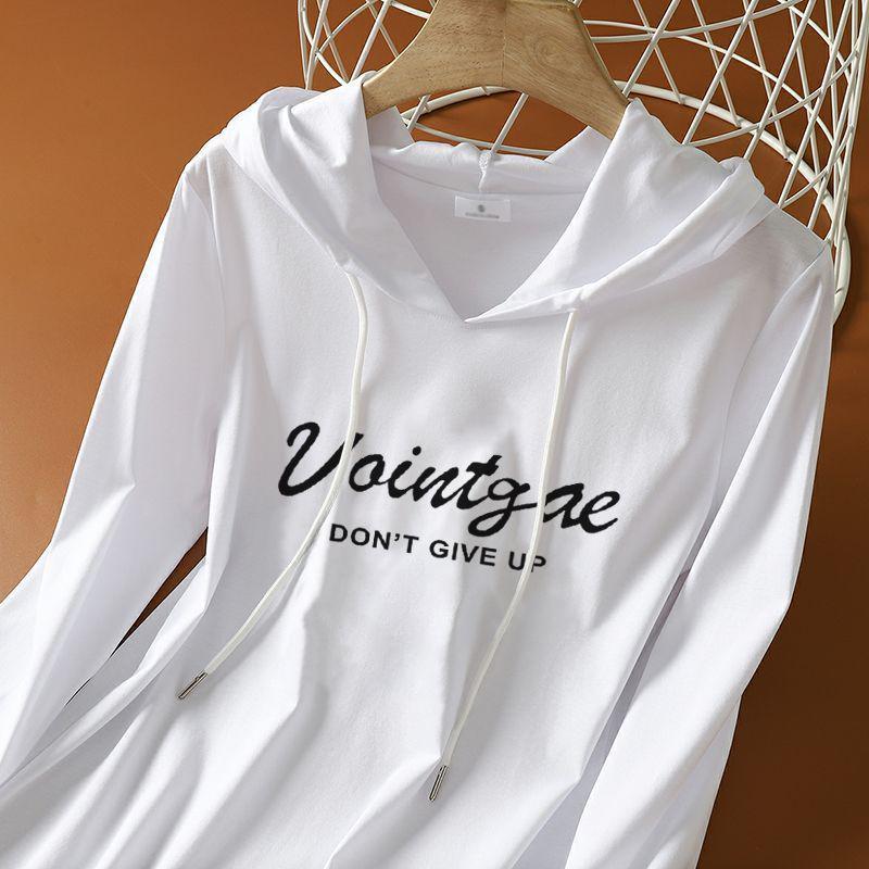 

2024 Корейский стиль Женский повседневный топ с капюшоном из чистого хлопка с длинным рукавом больших размеров 4XL