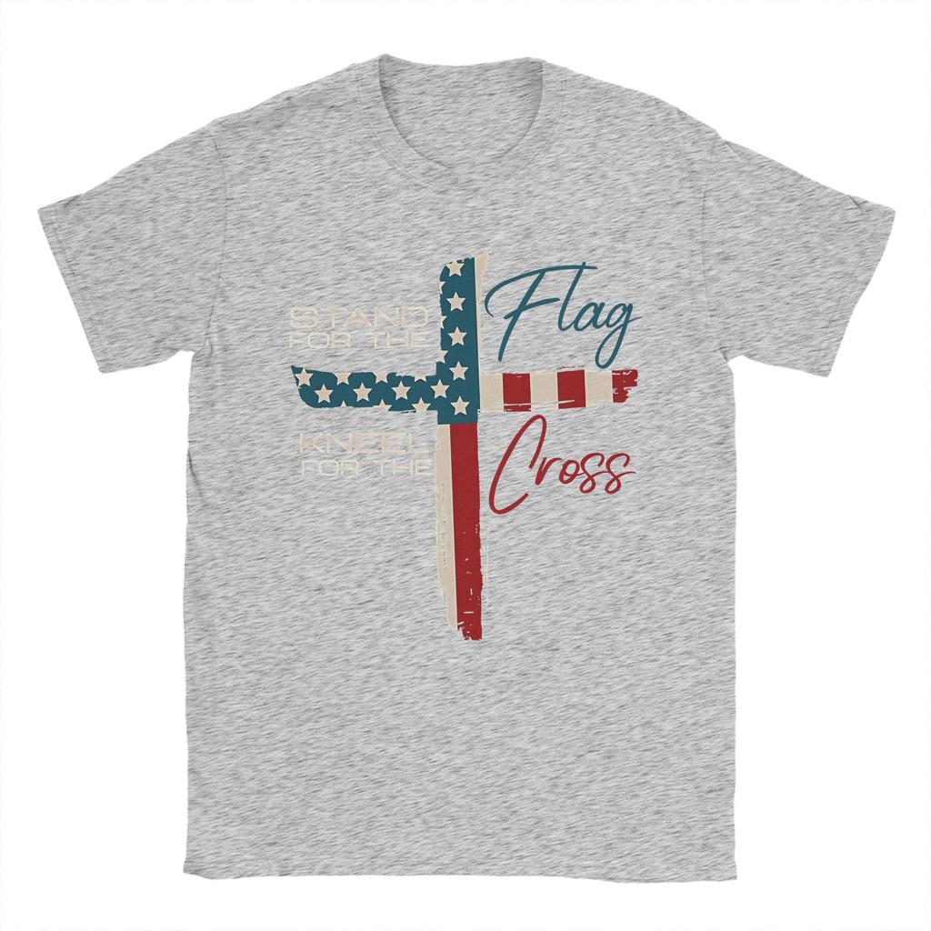 Stand For The Flag I Kneel For The Cross T-Shirts for Men Hipster Pure Cotton Tee Shirt Crew Neck Short Sleeve T Shirt Printing