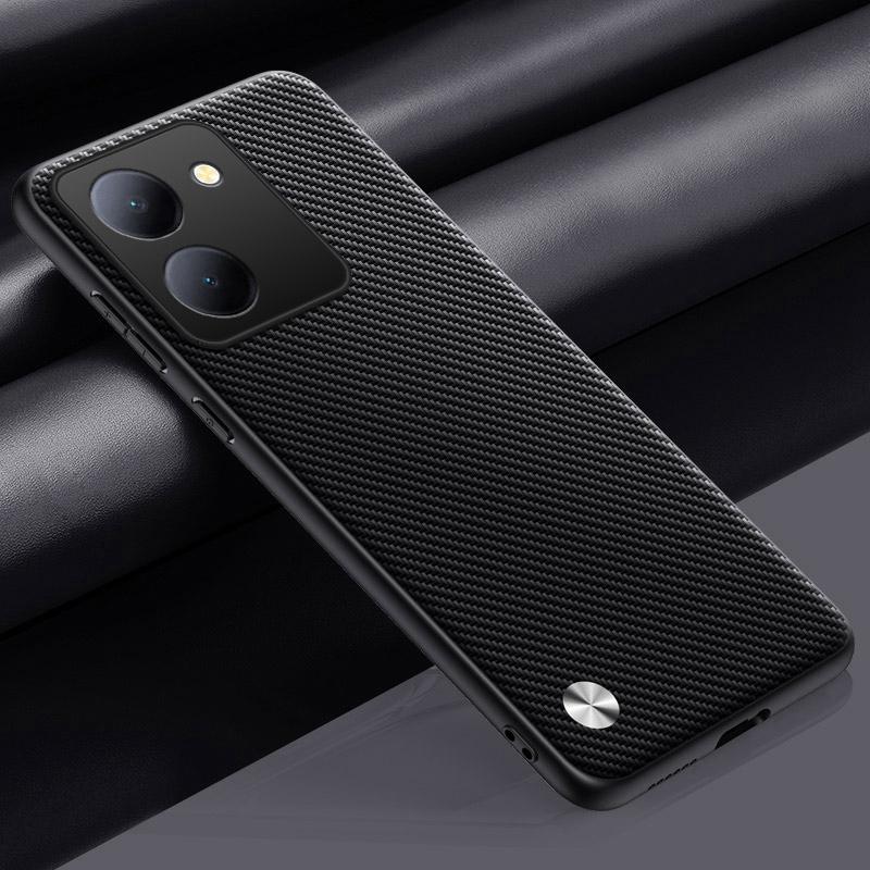 

Luxury PU Leather Case For Vivo Y27 Y36 5G Back Cover Matte Silicone Shockproof Full Protection Phone Case For Vivo Y27 4G Coque For Vivo Y36 5G матовий чорний колір