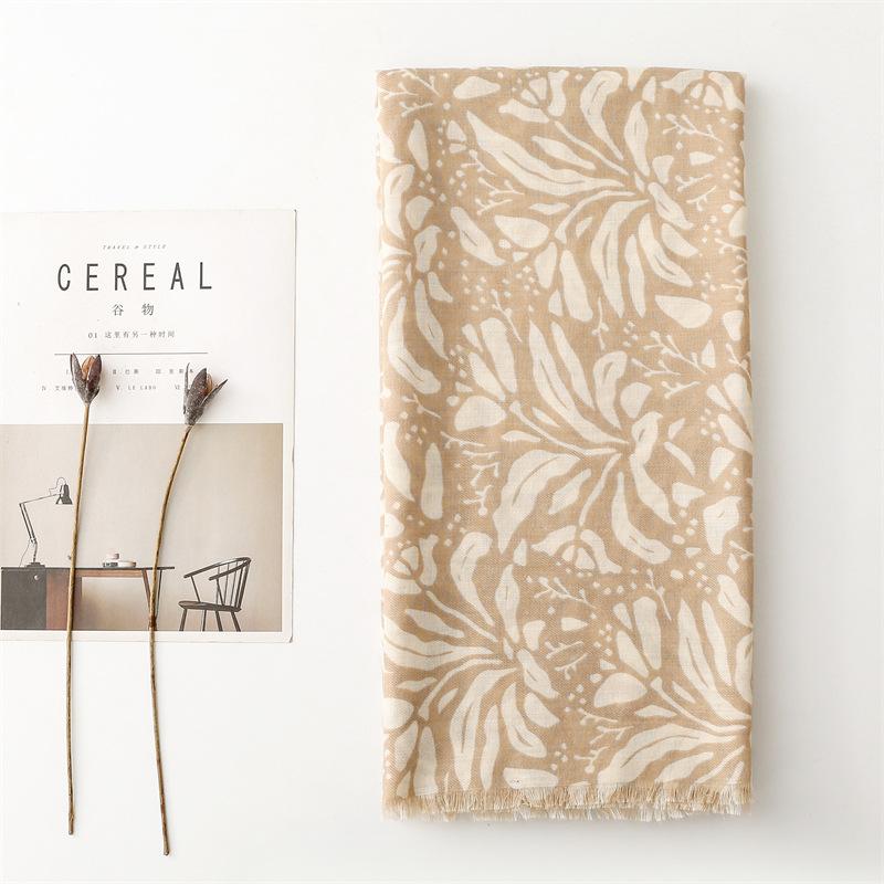 Luxury Plants Print Women Scarf Four Seasons Shawl Cotton Linen Feeling Tassel Pashmina Muslim Hijab Wrap Lady Viscose Scarf