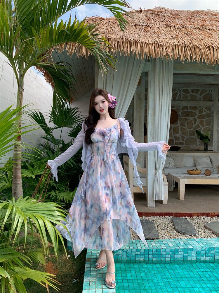 2025 Spring/Summer Plus Size Floral Chiffon Camisole Dress for Women