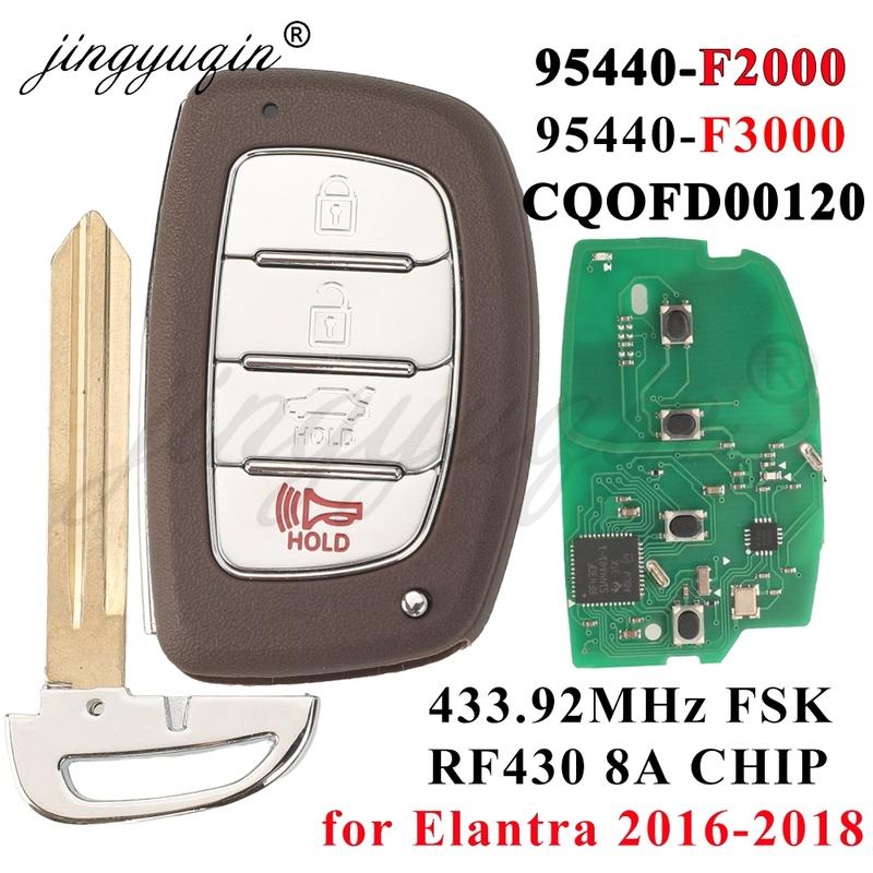 

jingyuqin for Hyundai Elantra 2016 2017 2018 Smart Keyless Car Remote Key 4Buttons FSK 434MHz 95440-F2000 95440-F3000 CQOFD00120
