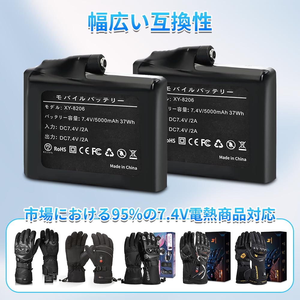 Electric Glove Heater with Two 5000mAh DC Compatible with Electric Heating Products XY-8206 (M) - 7.4V Output, 7.4V
