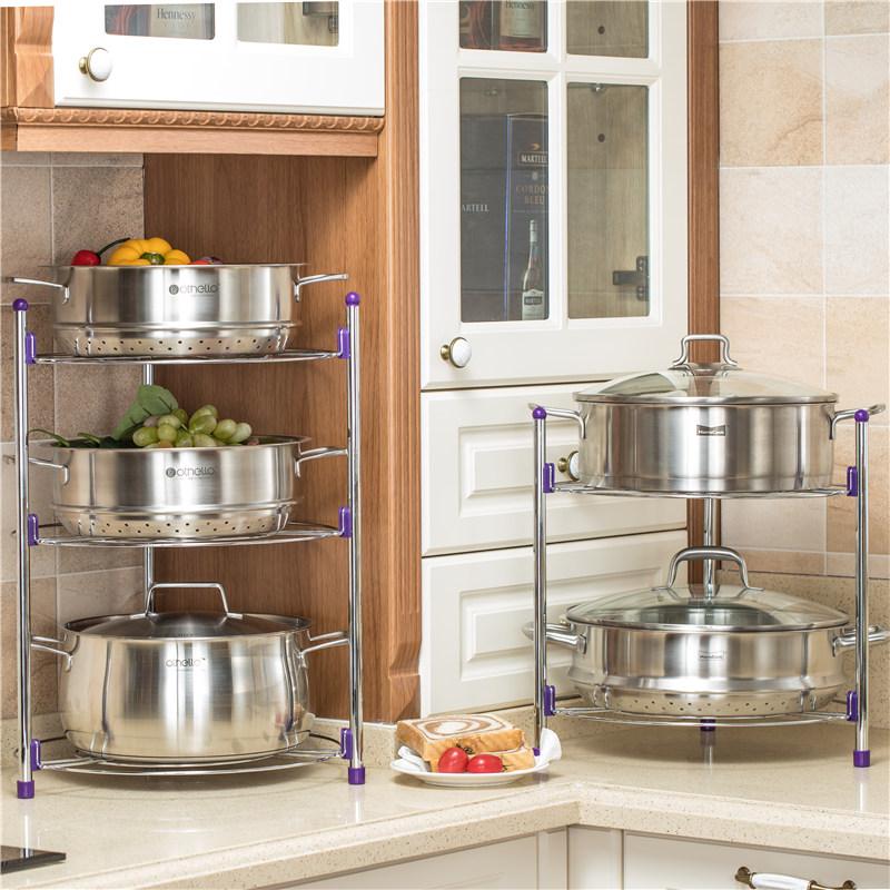 Buy Kitchen Pot Rack Crock Pot Shelf Chrome-Plated 3 Tier Round Shelf ...