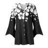 Women's Fashion Loose Casual Printed Seven-Part Sleeve Button Down Blouse Cardigan Top