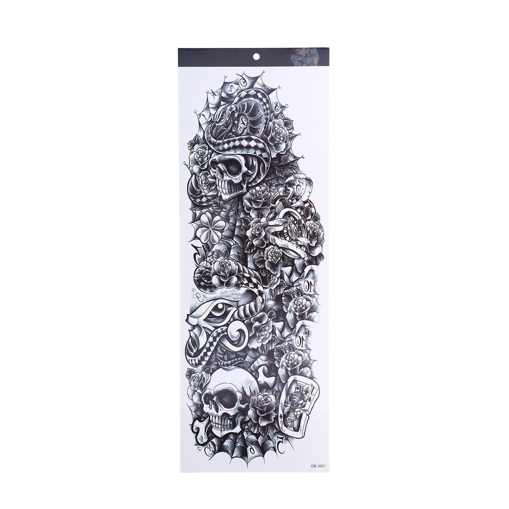 10pcs Fake Tattoo Stickers Temporary Waterproof Skull Pattern Full Arm Tattoos for Halloween