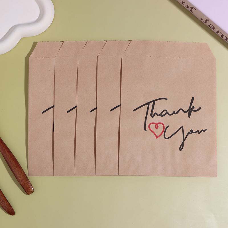 25 Pcs 13X18Cm "Thank You" Paper Gift Bags Kraft Favor Bags Flat Cookie Candy Snack Dessert Packaging Bag For Weddings Party