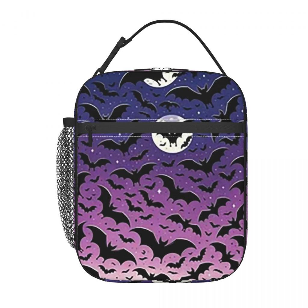 Gradient Purple Bat Pattern Insulated Lunch Bag for Kids School Cooler Thermal Food Box Tote Leakproof Lunch Boxes Container