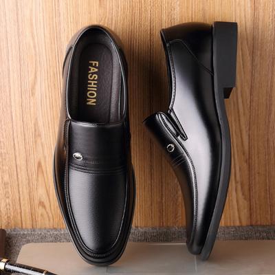 Men's Leather Shoes Men's Autumn, Spring and Summer Velvet Men's Business Dress Leather Shoes Middle-aged Large-size Shoes Casual Height-increasing Me