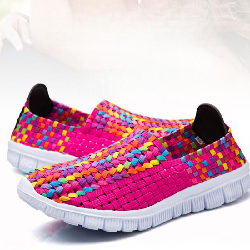 Scarpe da Spiaggia Estive da Ragazza con Treccia Pigre da Donna Colore Rosa Blu Intrecciate Casual Morbide Slip-on Scarpe Basse da Esterno Sneakers