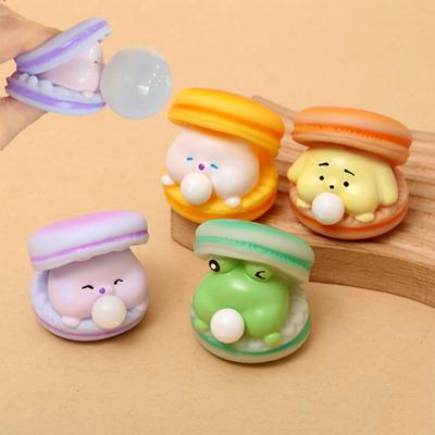 Bubble-Breathing Burger Squeeze Toy Soft TPR Fidget for Stress Relief Cute Macaron-Shaped Decompression Gadget for Kids Adults