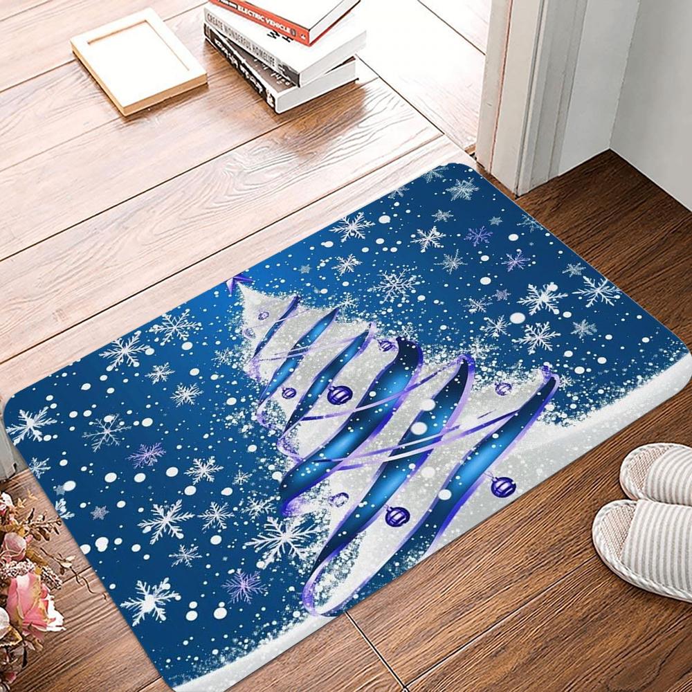 Doormat Front Door Welcome MatChristmas Tree Shining Santa Tree Non Slip Carpet Entryway Indoor Floor Mat