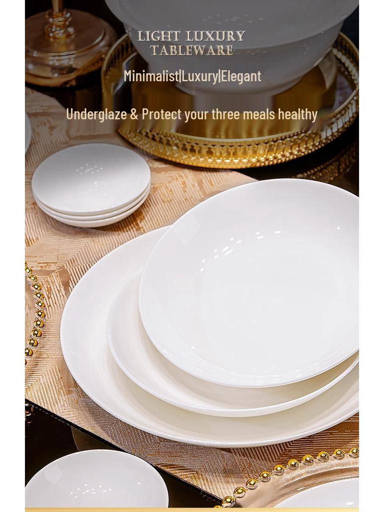 Bone China Pure White Underglaze Bowl & Plate Set - Household Porcelain Tableware, Gift Boxed