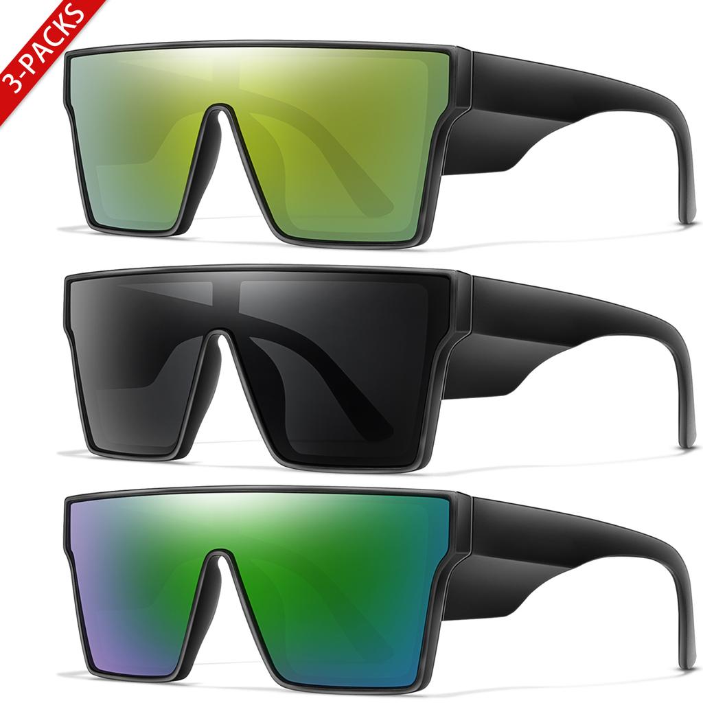 3 Paia Occhiali da Sole con Montatura Grande UV400 Lenti Colorate Uomo Donna Sport all'Aperto Pesca Ciclismo Escursionismo Corsa Guida Occhiali Regalo