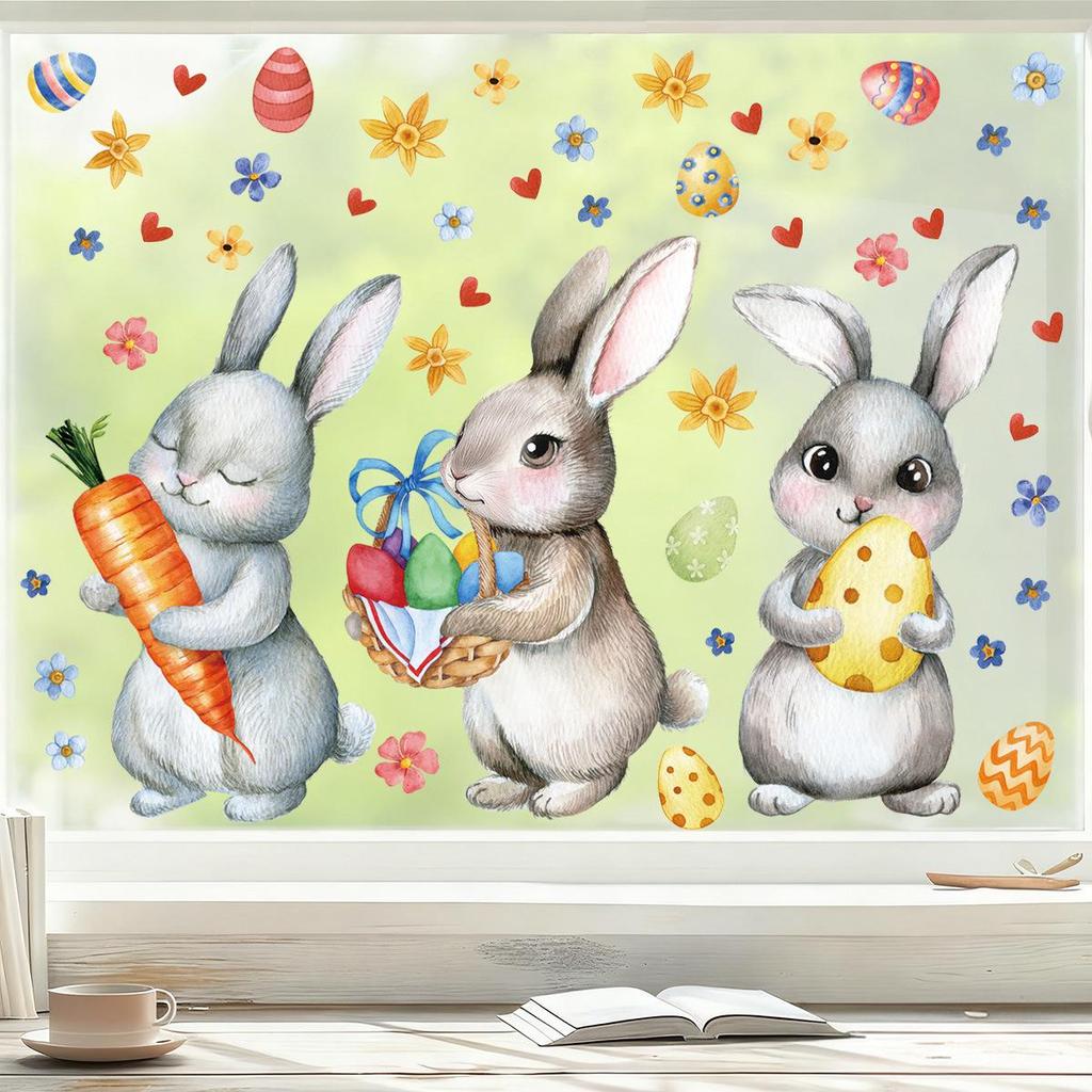 Easter Bunny Carnival Window Clings 2026 - New Style Stickers for Bedroom, Glass Cabinets, and Windows