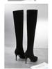 Women's Black Stiletto Over-the-Knee Boots with Velvet, 2025 Autumn/Winter Korean Style