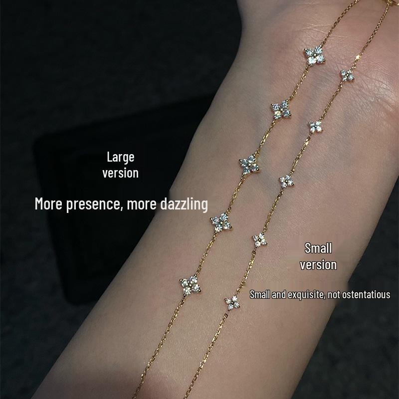 Radiant Four-Leaf Clover Bracelet: S925 Sterling Silver with 18K Gold Plating & Starry Sky Cubic Zirconia – A Sparkly Gift Platinum