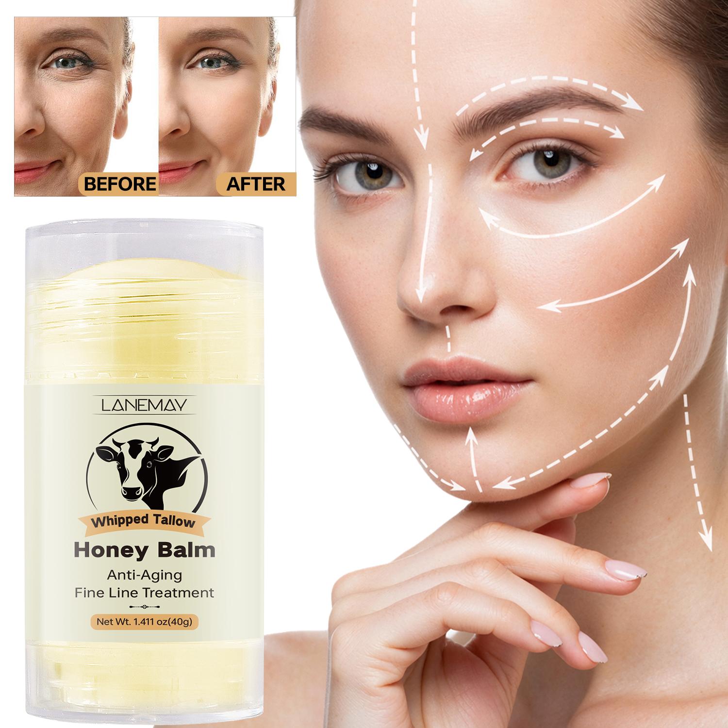 Honey Balm-Instensive Hydration-Fine Line Treament-With Raw Wild Honey & Grass-fed Beef Tallow-Suitable For All Skin Types, 40g