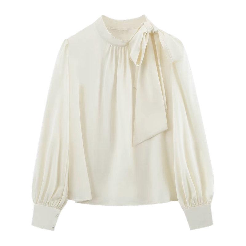 

Весенне-осенняя блузка с бантом 2025 года - Повседневный, Универсальный, Уникальный топ с длинным рукавом Small абрикосовый