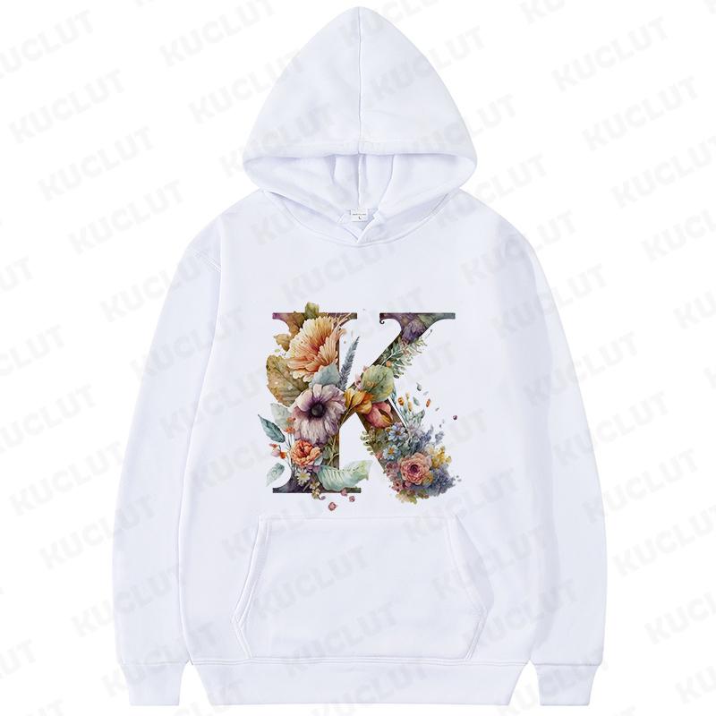 Women Hoodies Clothing 26 Alphabet Sweatshirts Hooded Shirt Fashion Flower Letters Graphic Outerwear White Women's Sweat-shirts