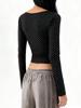 European & American Sweet Polka Dot Puff Sleeve Cropped Top with Button-Up & Round Neck - Slim Fit, Long Sleeve