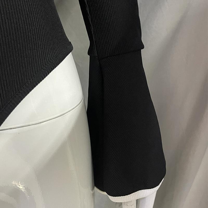 Women Causal Square Collar Flared Sleeve Elastic Bodysuit Autumn Sexy Slim Fit Contrasting Color Splicing Jumpsuit