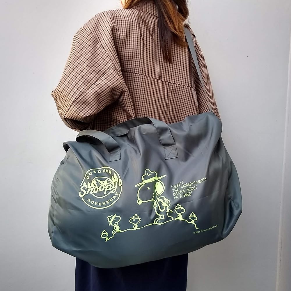 Cute Snoopy Boston Large Capacity with Large Shoulder Strap and Mountain D Green Bag, (35 Liters), Foldable, Pouch,