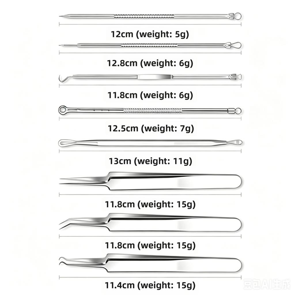 8-Piece Acne Extraction Tool Set In Stainless Steel Box, Professional For Spas And Beauty Salons (Includes Free 10Pcs Pad)