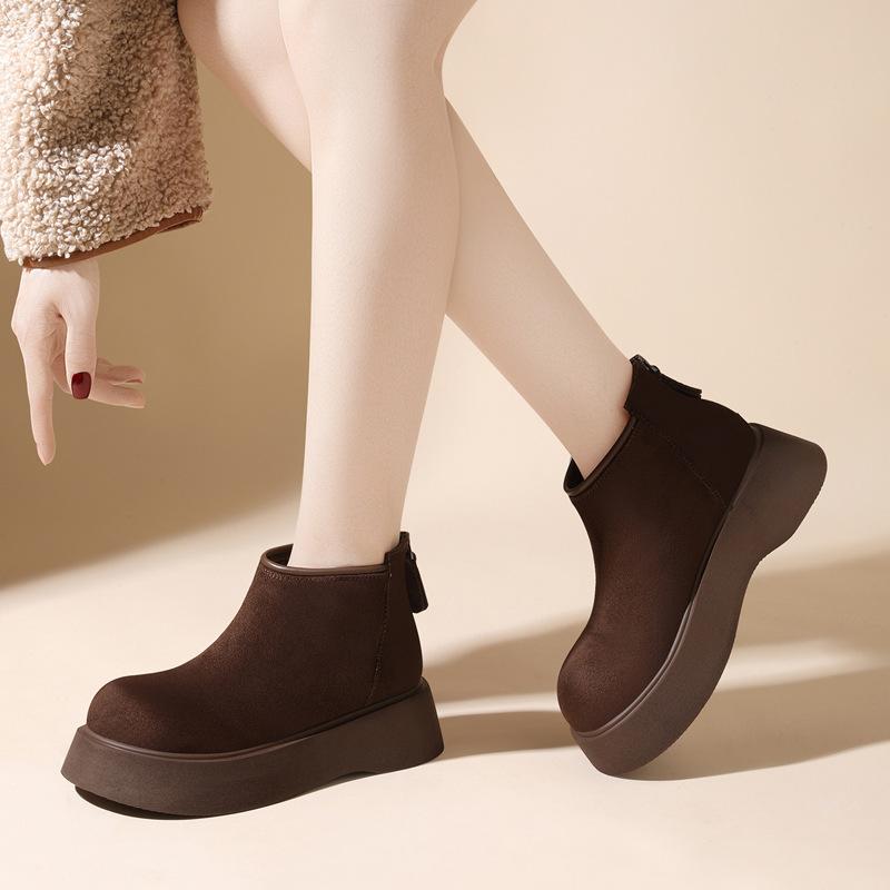 Fashion Matte Soft Leather Short Boots Women's Autumn and Winter New Naked Boots Versatile Fashion Thick-soled Martin Short Boots