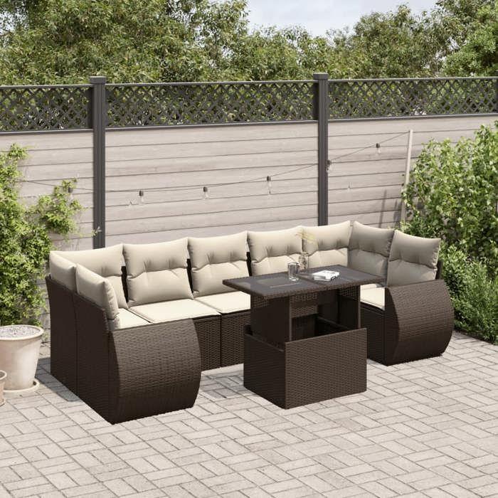 VidaXL Salon de jardin 8 pcs avec coussins marron résine tressée 3268413