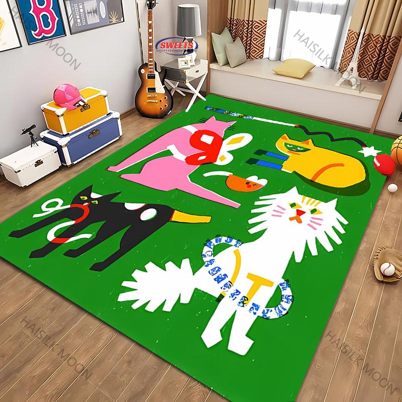 1pc Cat Splicing Pattern Washable Carpet, Abstract Style Indoor Mat, with Anti Slip Backing, LivingRoom, Bedroom, Home Decor Rug