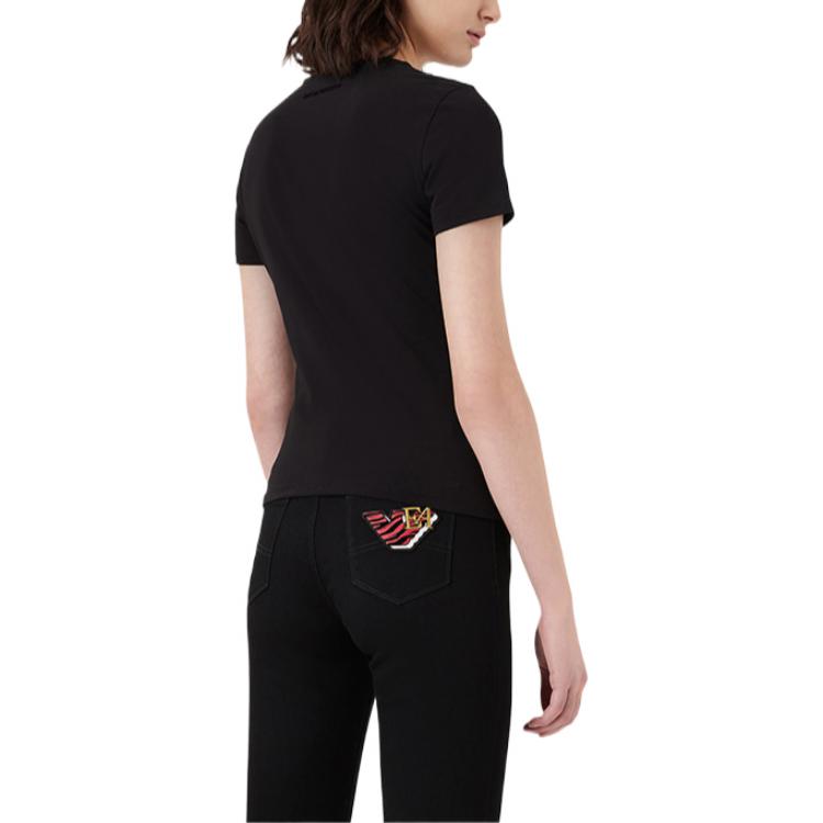 Emporio Armani Ss22 Solid Color Logo Embroidered Crew Neck Short Sleeve T-Shirt Women Tops Black 3L2T6C-2JQAZ-0999