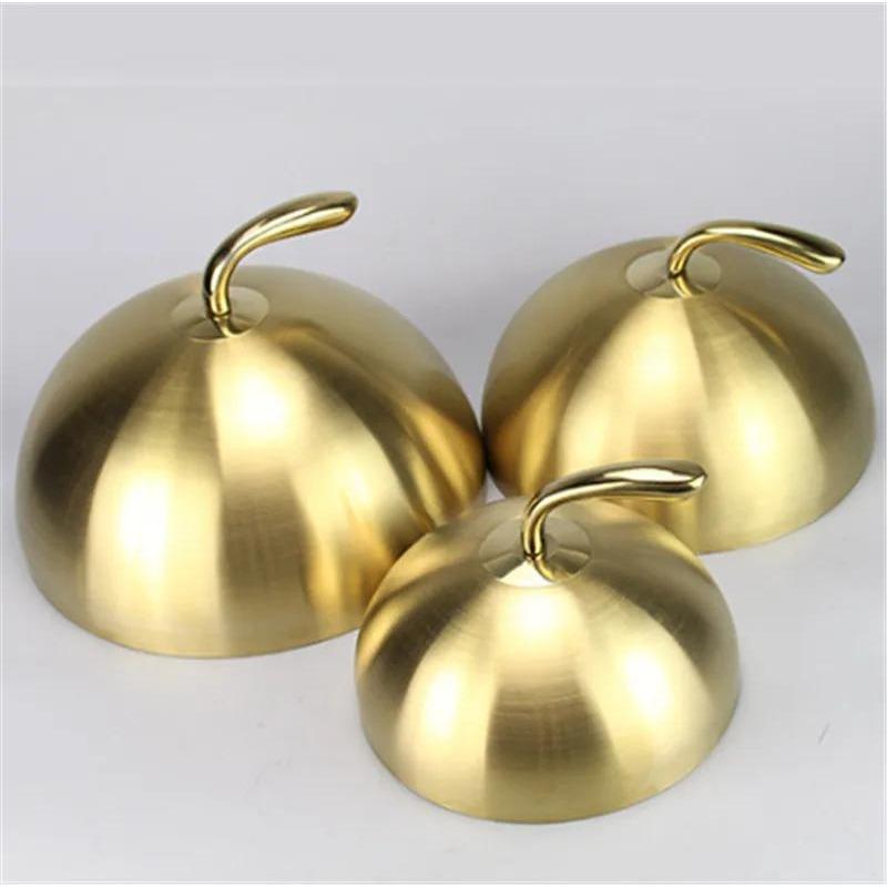 Stainless Steel Plate Cover Round Gold Steak Lid Western Style Food No Magnet Pan Lid Heightening Korean Barbecue BBQ Pot Cover