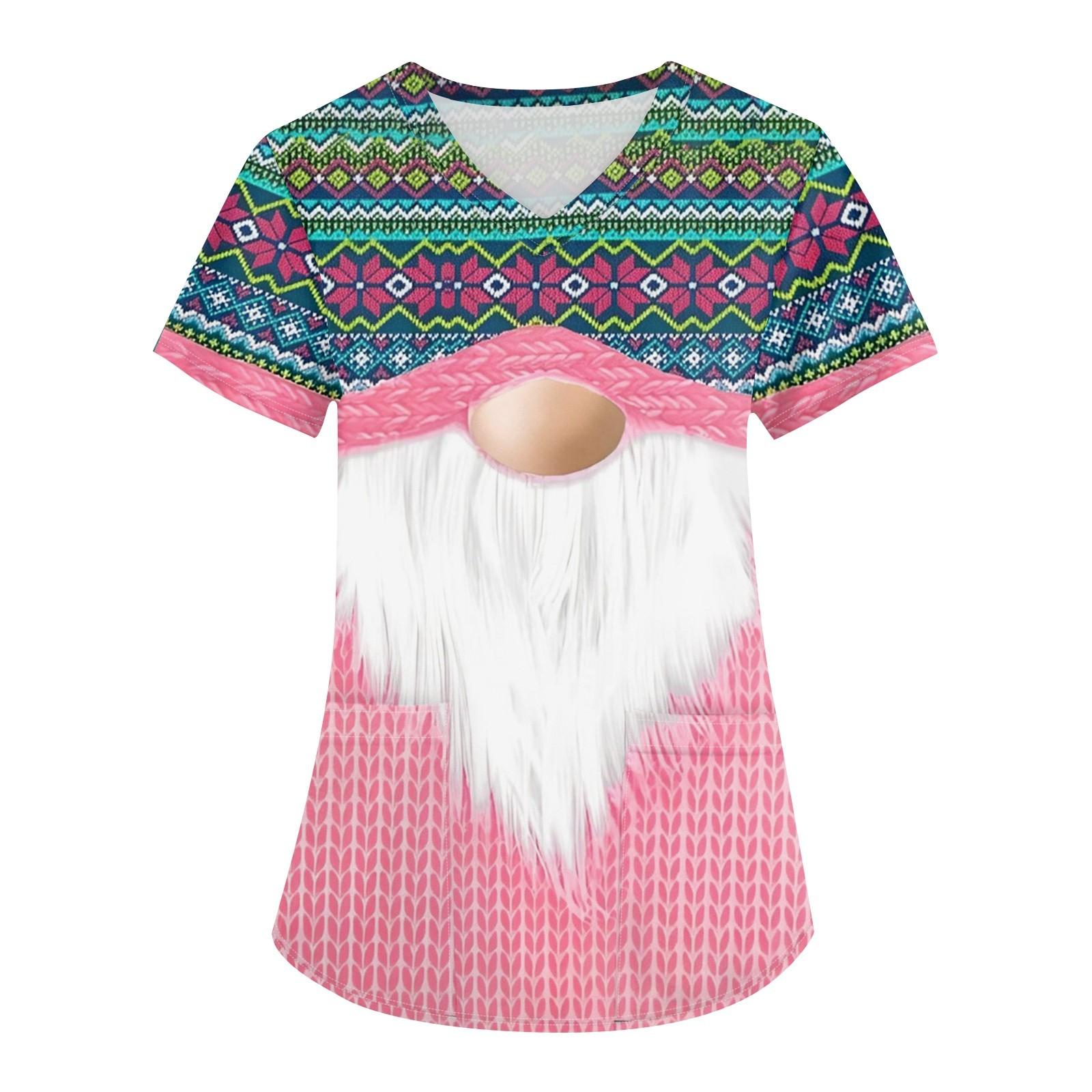 

Женская модная футболка с короткими рукавами и v-образным вырезом с принтом, маленькая рабочая футболка с карманами L розовый