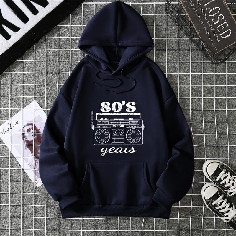 Radio Pattern Hoodie Womens Oversized Hoodie Fleece Vintage Tracksuit Fashion Long Sleeve Hip Hop Hooded Sweatshirt