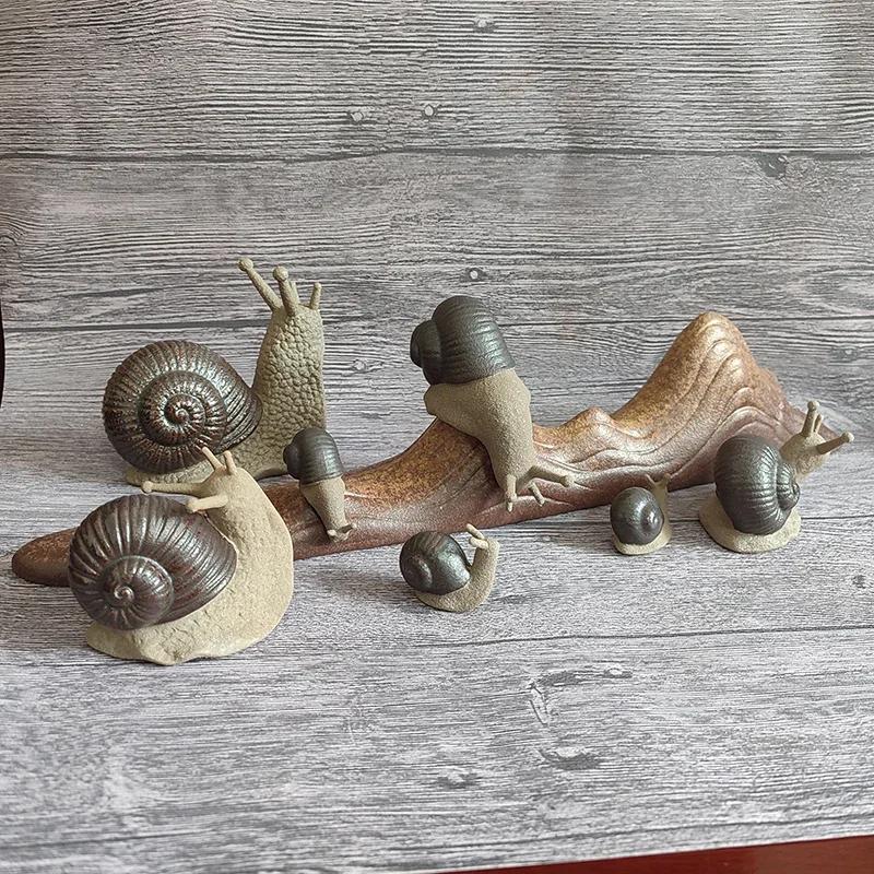 FY Ručně vyráběná ozdoba šneka Keramická boutique Mini čajová zvířátka Skalka Akvárium Mini simulační zvíře pro domácí dekoraci Vílí zahrada