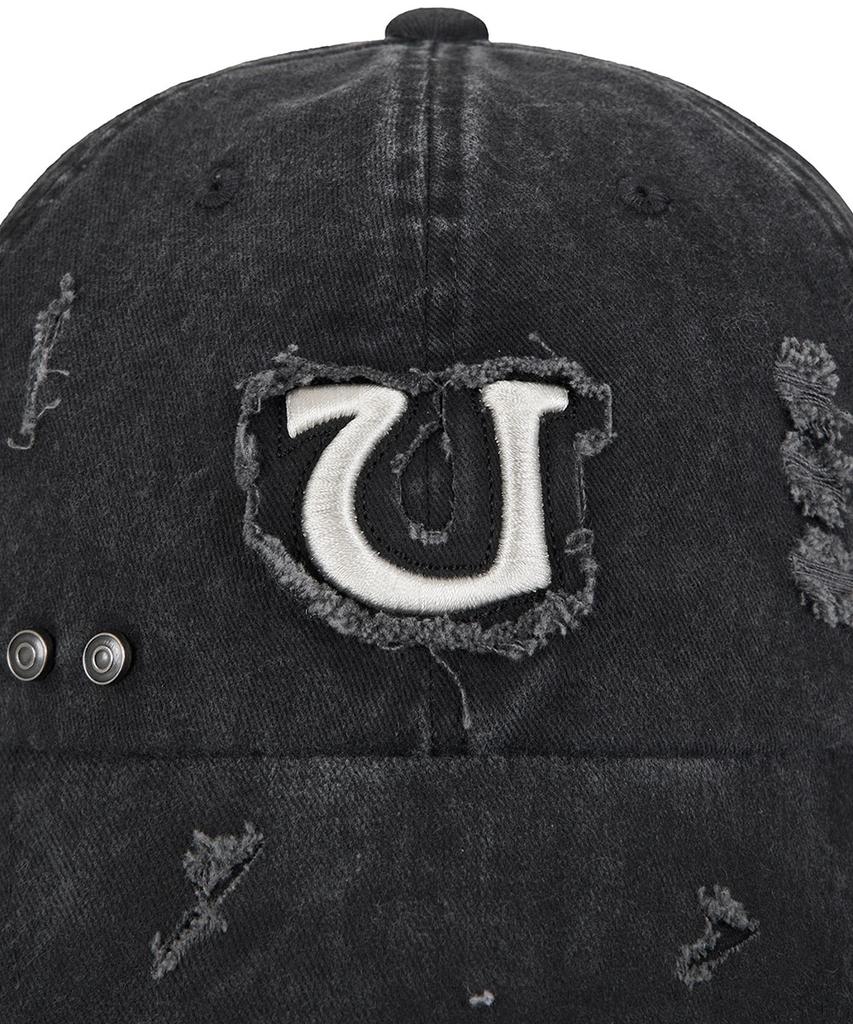 Uusoo Damage 6-Panel Ball Cap_ Washed Black