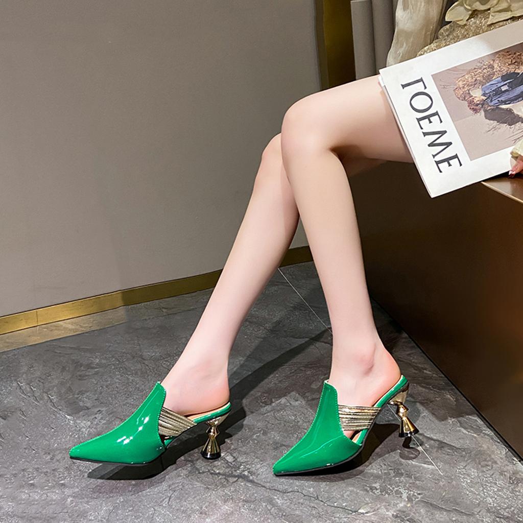 Fashion Slippers Women Summer Female Shoes Cover Toe Heeled Mules Slides 2025 Pointed High Soft Thin Sexy Female Shoes Slippers Heels Sl