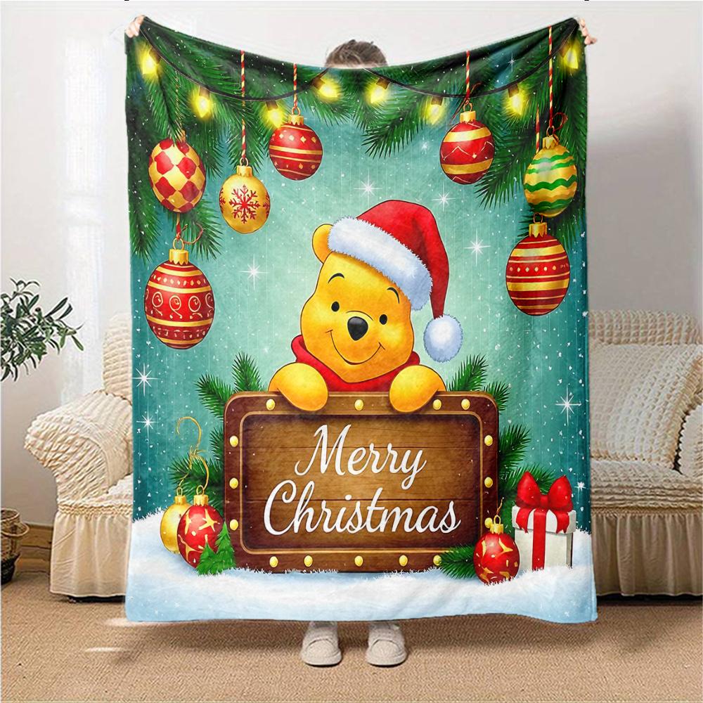 Christmas Winnie Pooh Blanket Soft Throw Blanket For Home Bedroom Bed Sofa Travel Office Solid Christmas Blanket
