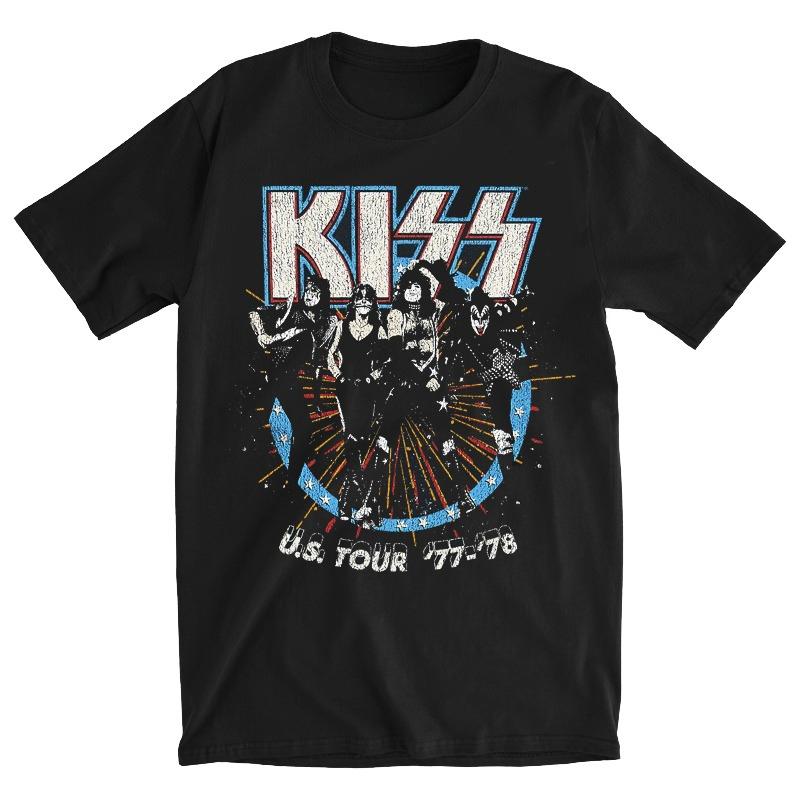 2025 KISS Band Printed 100%Cotton T-Shirt Men's Summer Loose and Comfortable Couple Short Sleeve Fashion American Men's Clothing
