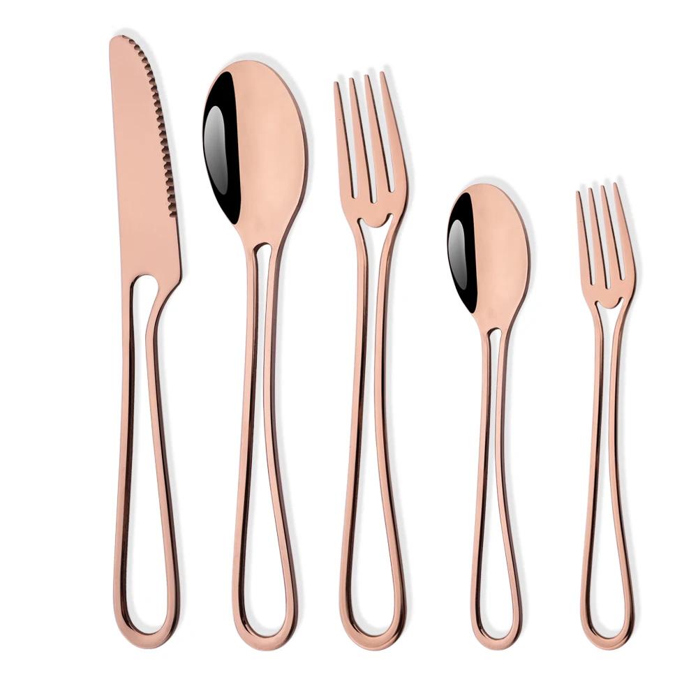 5Pcs Knife Fork Spoon Flatware Set Rainbow Hollowed Out Handle Dinnerware Set Stainless Steel Western Food Suit Silverware Set