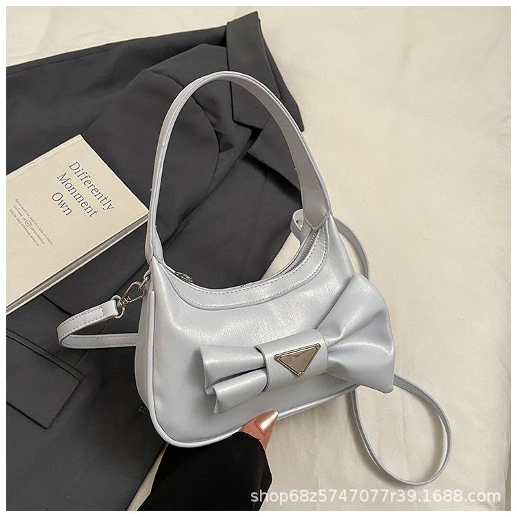 2025 New Bow Shoulder Bag Simple and Fashionable Women's Underarm Bag Versatile Casual Crescent Bag Handbag