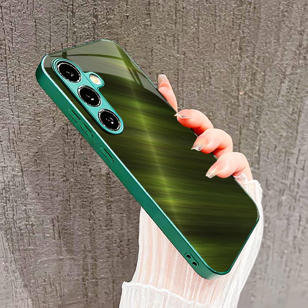 Dark green Glass PhoneCase for Samsung Galaxy S26 S25 S24 S23 S22 FE Ultra Plus Built-in glass green Exquisite Metal background