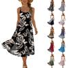 Damen Sommer Mode Bedrucktes Tasche Verstellbarer Schultergurt Bohemian Freizeit Strand Resort Trägerkleid