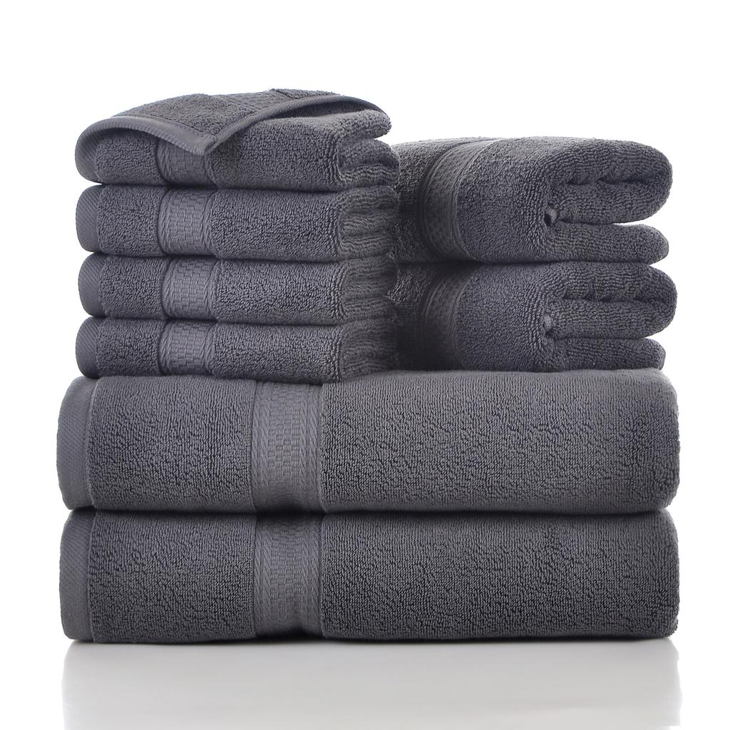 Style, plain cotton towel, eight-piece set of household towels, soft and absorbent.