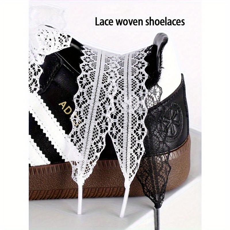 2pcs Lace Shoelaces, Beautiful DIY Ballet Girl Accessories, Black & White Silk Lace Trim Shoelaces