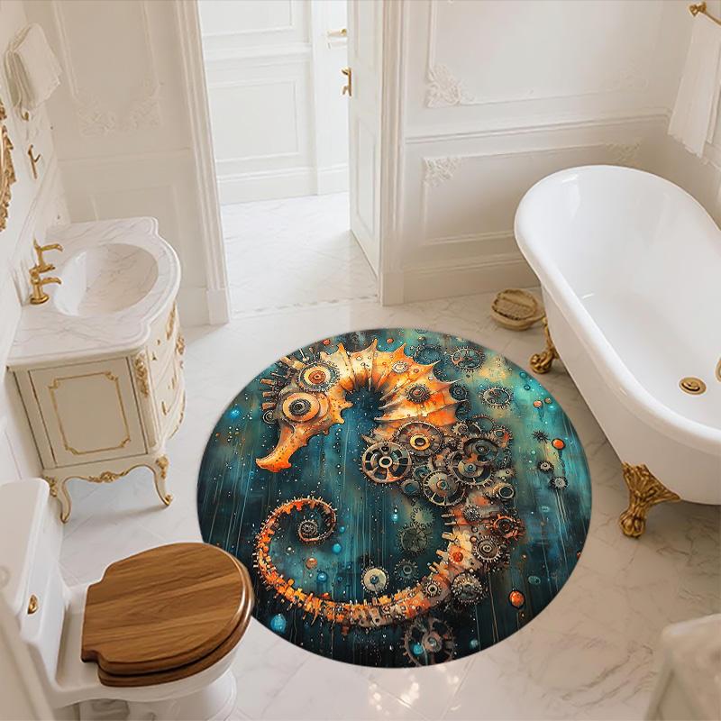 Seahorse,Round Area Rug,Carpet Rug for Living Room Bedroom Sofa Playroom Decor,Non-slip Floor Mat