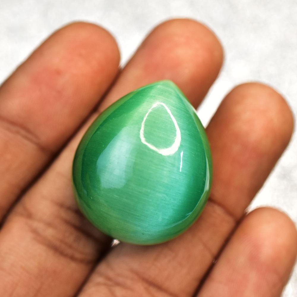 25x23mm Pear Cabochon Cut Natural Cat'S Eye Green Loose Gemstone for Jewelry Making and Crafts